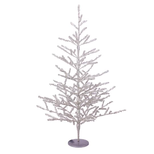 3ft. Pre-Lit Silver Tinsel Twig Artificial Christmas Tree, Warm White LED Lights